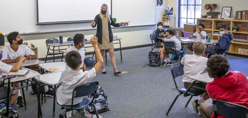 Teacher with her students