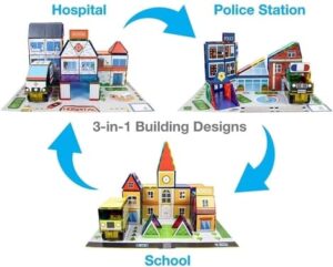 PicassoTiles 3-in-1 Theme Set School Hospital Police Station