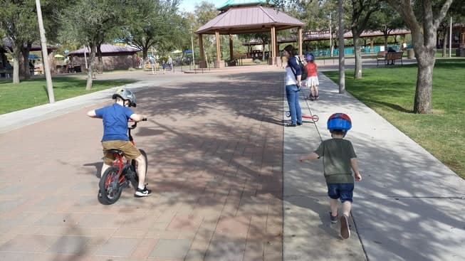 Riding bikes outside with my kids