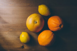 orange and lemons in a table.